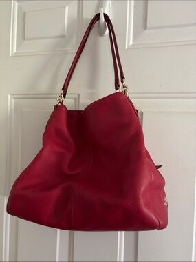 Coach Red tumbled Leather Madison Phoebe Shoulder Bag - Classic Women's Tote